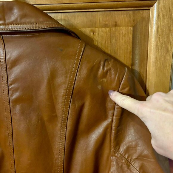 Vintage 70s Wilsons Leather Trench Coat Cognac Brown Belted Size 14 - Picture 15 of 16